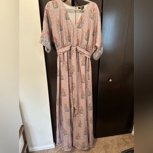 Anthropologie Vintage lilac max dress with front slit and sequin detail